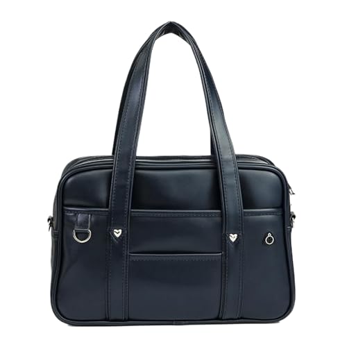 yuwqqoajv Japanische Handtasche für die Schule aus hochwertigem Leder. Geeignet ist eine wasserdichte Reisetasche aus PU Leder mit großem Fassungsvermögen, dunkelblau, mittelgroß von yuwqqoajv