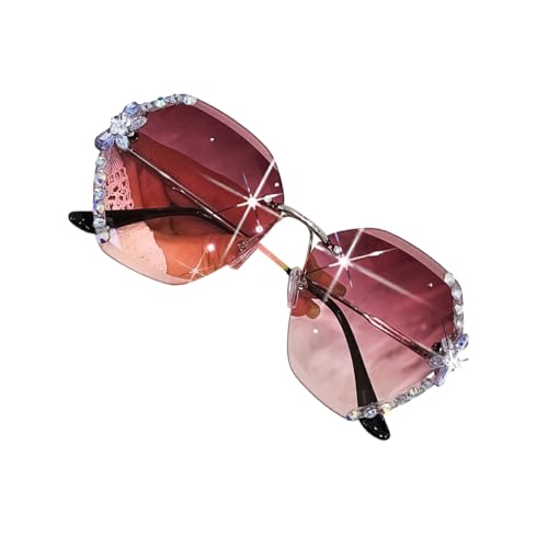 yuwqqoajv Rahmenlose Unisex Sonnenbrille, trendig, mit kratzfester Linse, Metall, Vintage, rahmenlose Strass Brille, Sonnenbrille von yuwqqoajv