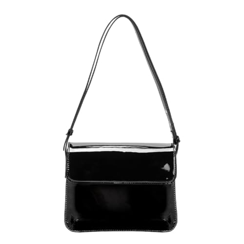 yuwqqoajv Vielseitige und stilvolle Retro Lack Umhängetasche für Damen, robuste PU Mode Unterarm Umhängetasche, Handtasche, geräumig, Schwarz von yuwqqoajv