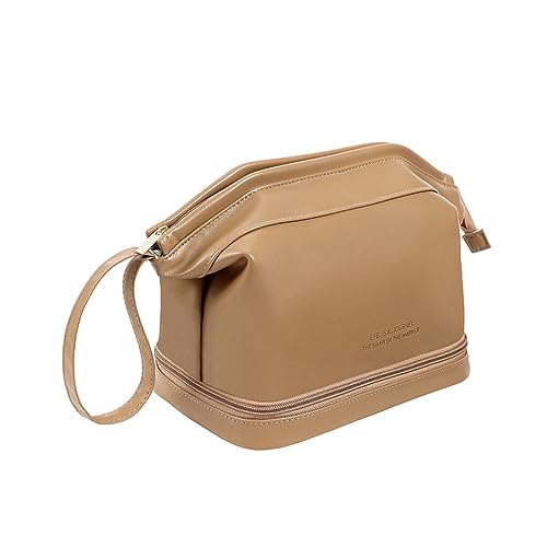 yuwqqoajv wasserdichte Damen Make up Tasche mit großem Fassungsvermögen für Reisen, PU Kosmetiktasche, tragbare Aufbewahrung, weiche Textur, geringes Gewicht, Milchiges Gelb von yuwqqoajv