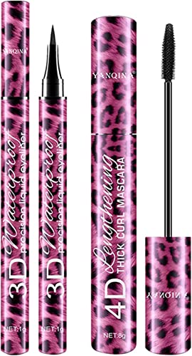 4D Mascara Eyeliner kit, Wasserfest Wimperntusche, Multifunktions Augenbrauenpinsel, Volumen Wimpern mit Fasern, Wischfest Waterproof False Lash, Langlebig Look Curling Mascara (A) von yuyuanDO