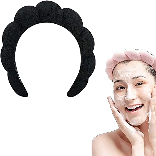 Mimi and Co Spa-Stirnband für Damen, 2023 Sponge & Terry Towel Cloth Fabric Head Band for Skincare, Schwamm und Frottee, Stoff, Stirnband für Hautpflege, rutschfest, weicher Haarreifen (Black) von yuyuanDO