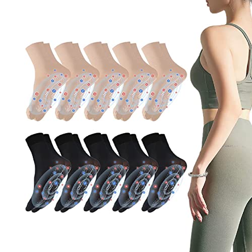 yuyuanDO Tourmaline Ionic Body Shaping Stretch Socks-Tourmaline Lymphatic Slimming Socks 5/10 Pairs, Lymphatic Drainage Detox Slimming Socks, Summer Socks for Women Thin (5Pairs Skin+5Pairs Black) von yuyuanDO