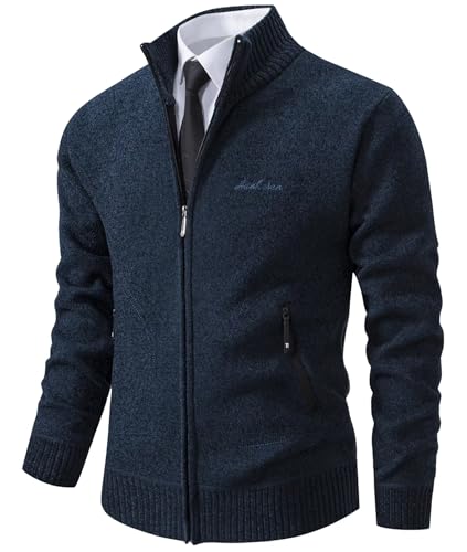 yuyungongsi Strickjacke Herren Cardigan Pullover - Gestrickt Trachtenjacke Cardigan Herren Grau Schwarz mit Taschen Pullover Winter Strickjacke mit Reißverschluss für Herren 8938 Blau M von yuyungongsi