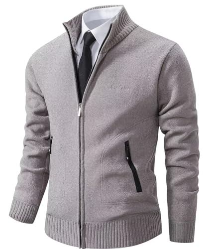 yuyungongsi Strickjacke Herren Cardigan Pullover - Gestrickt Trachtenjacke Cardigan Herren Grau Schwarz mit Taschen Pullover Winter Strickjacke mit Reißverschluss für Herren 8938 Grau XL von yuyungongsi