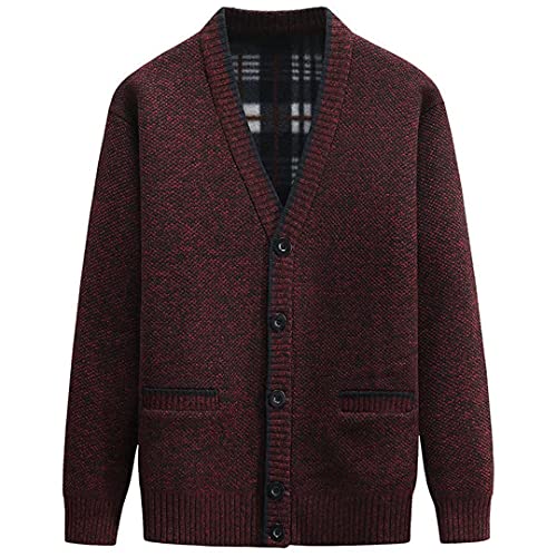 yuyungongsi Strickjacke Herren Cardigan Pullover - Gestrickt Trachtenjacke Cardigan Herren Schwarz Grau mit Taschen Pullover Winter Strickjacke für Herren Rot XL von yuyungongsi