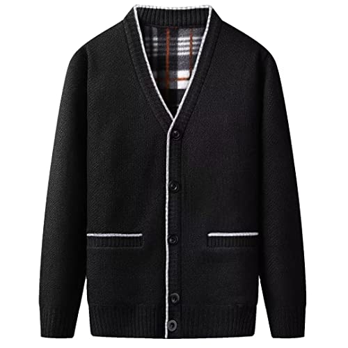 yuyungongsi Strickjacke Herren Cardigan Pullover - Gestrickt Trachtenjacke Cardigan Herren Schwarz Grau mit Taschen Pullover Winter Strickjacke für Herren Schwarz M von yuyungongsi