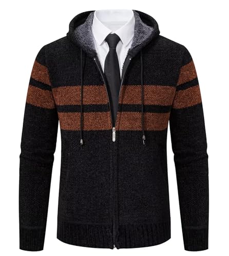 Yuyungongsi Strickjacke Herren Gestrickt Trachtenjacke Cardigan Zip Hoodie Sweatjacke Grau Schwarz Mit Taschen Pullover Winter Reißverschluss 8827 Schwarz XL von yuyungongsi