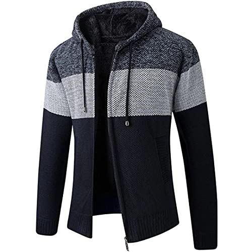 yuyungongsi Strickjacke Herren Hoodie Cardigan - Gestrickt Trachtenjacke Zip Hoodie Herren Pullover Schwarz Grau Cardigan Herren Winter Sweatshirt Strickjacke mit Reissverschluss M Schwarz-Grau von yuyungongsi