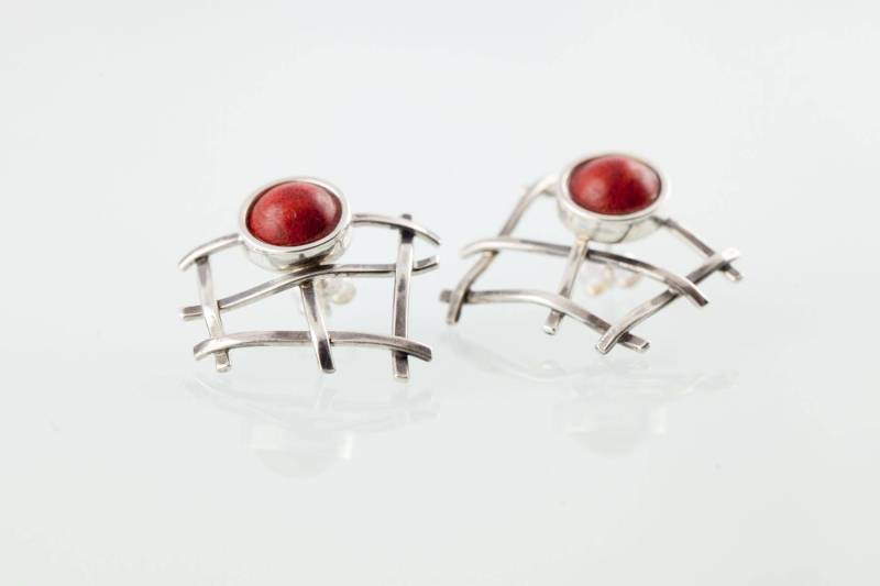 Ohrstecker - Gittergeflecht No.1 Mit Koralle von yvedesign