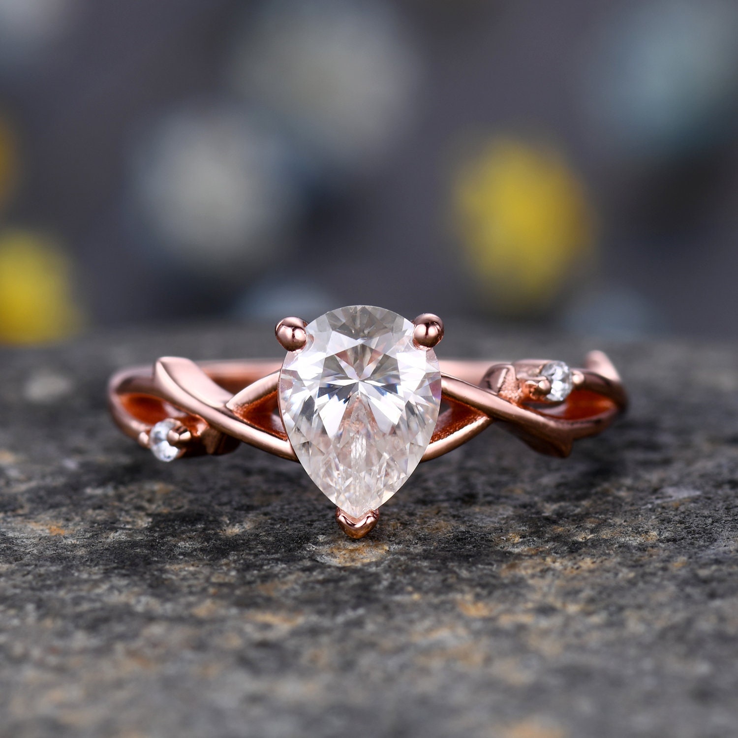 1.25Ct Birne Moissanit Ehering, Zierliche Verlobungsring, Tropfen Ring, Vintage Zweig Diamant Ring, Blatt Vine Ring Geschenk von yvelove