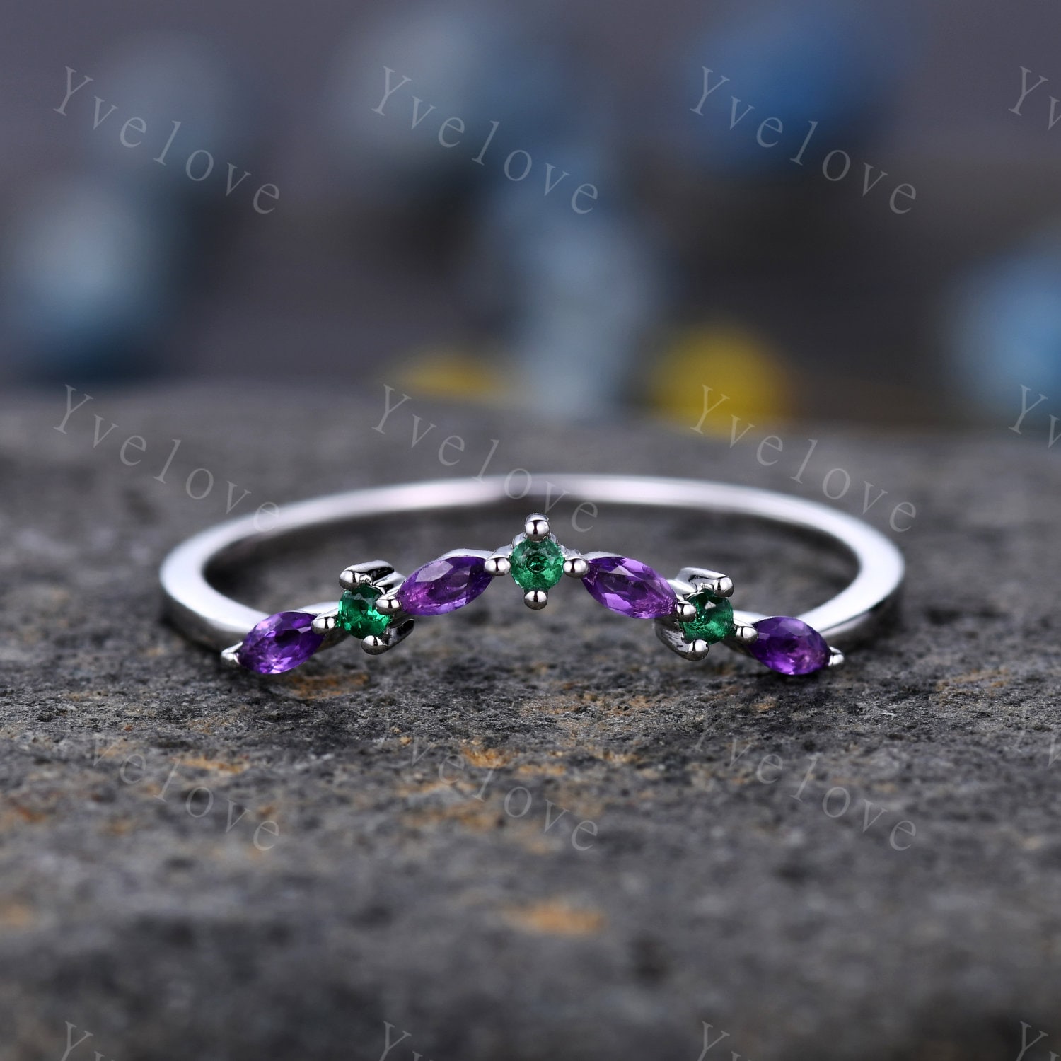 Amethyst Smaragd Ehering Stapelring Verlobungsring Weiß Gold Sterling Silber Marquise Ring Versprechen Schmuck Jahrestag Geschenk von yvelove