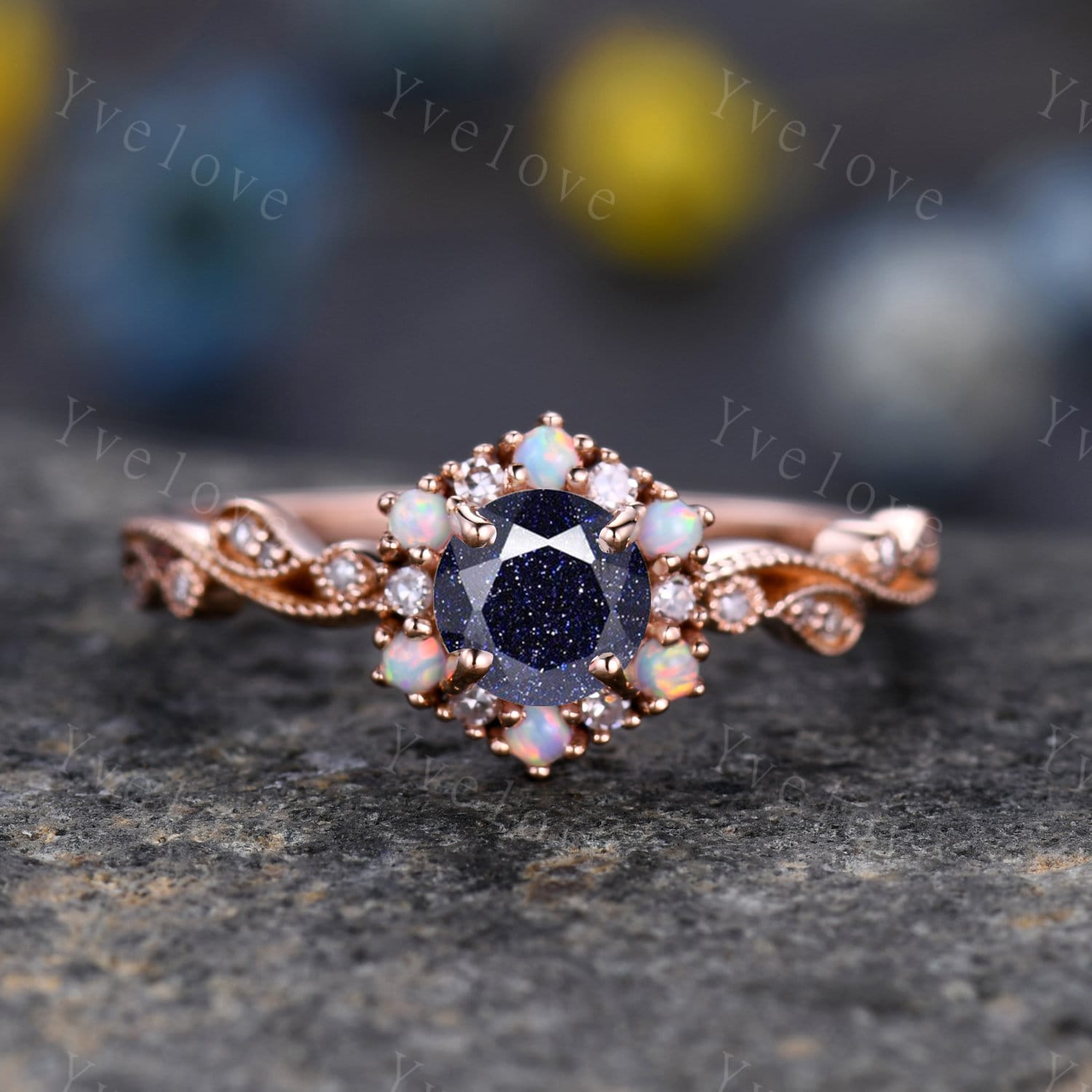 Retro Sandstein Verlobungsring 14K Rose Gold Weißer Opal Diamant Ehering Brautring Für Frauen Versprechen Jahrestag Geschenk Weihnachtsgeschenk von yvelove