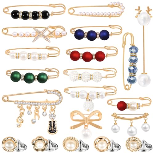 20 Stück Perlen-Broschen, doppelte Kunstperlen-Broschen, Broschen für Frauen und Mädchen, modische Vertuschungsknöpfe, große Sicherheitsnadeln von ywevyezc