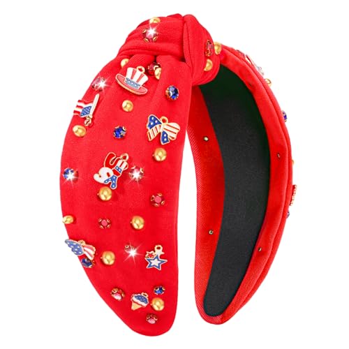 ywevyezc Stirnband für Damen, 4. Juli, amerikanische Flagge, geknotetes Stirnband, Stern, Kristall, USA-Charm, 4. Juli, rotes Stirnband, Outfits, Zubehör, Gedenkstätte, Unabhängigkeitstag, ywevyezc Stirnband für Damen, 4. Juli, amerikanische Flagge, geknotetes Stirnband, Stern, Kristall, USA-Charm, 4. Juli, rotes Stirnband, Outfits, Zubehör, Gedenkstätte, Unabhängigkeitstag, von ywevyezc