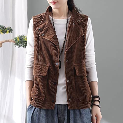 yyzlvffm Weste Vest Damen Double Layer Cord Weste Mit Futter Ärmellose Oberteile Vintage Strickjacke Mantel Mode Bomberjacke L Dunkelbraun von yyzlvffm