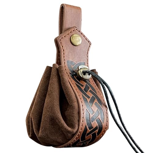 Leder-Münzbeutel, Leder-Beutel Kordelzug - Kleine Geldbörse ausPU- | PU- -Beutel Mit Kordelzug Für Männer Und Frauen, Retro-Cosplay-Gürteltasche, Würfeltasche von yztju