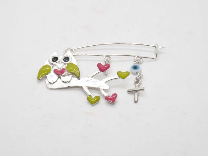 Silber 925 Baby Mädchen Mit Eule Pin, Rosa-Grün. Baby-Dusche-Geschenk. Taufgeschenkidee. Mutter Zum Geschenk Sein. Geschenkidee Der Patin von zOOzART