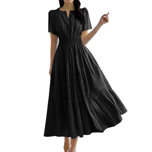 Sommerkleider Damen Leicht und Luftig Lang | Leinenkleider mit Taschen Corsagenkleid | Boho Sommerkleid Elegant Strandkleid | Musselin Freizeitkleid Baumwollkleid | Frühlingskleid Hellblau Damen von zakuwyelik
