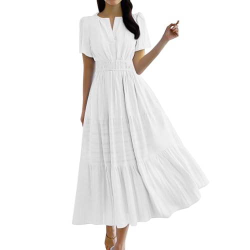 Sommerkleider Damen Leicht und Luftig Lang | Leinenkleider mit Taschen Corsagenkleid | Boho Sommerkleid Elegant Strandkleid | Musselin Freizeitkleid Baumwollkleid | Frühlingskleid Hellblau Damen von zakuwyelik
