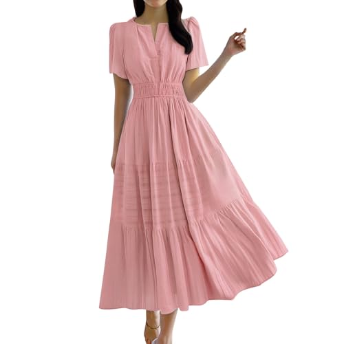 Sommerkleider Damen Leicht und Luftig Lang | Leinenkleider mit Taschen Corsagenkleid | Boho Sommerkleid Elegant Strandkleid | Musselin Freizeitkleid Baumwollkleid | Frühlingskleid Hellblau Damen von zakuwyelik