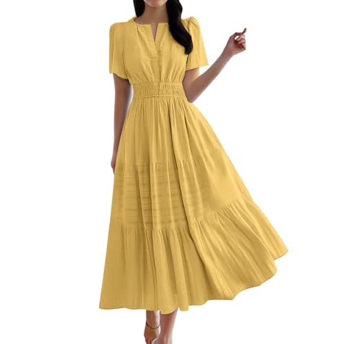 Sommerkleider Damen Leicht und Luftig Lang | Leinenkleider mit Taschen Corsagenkleid | Boho Sommerkleid Elegant Strandkleid | Musselin Freizeitkleid Baumwollkleid | Frühlingskleid Hellblau Damen von zakuwyelik