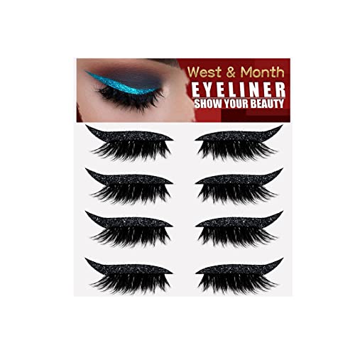 zalati Falsche Eyeliner Wimpern Aufkleber 4 Paar Wiederverwendbare Kleine Kleber Aufkleber mit Glanz für Mädchen Halloween Make-up, Schwarz von zalati