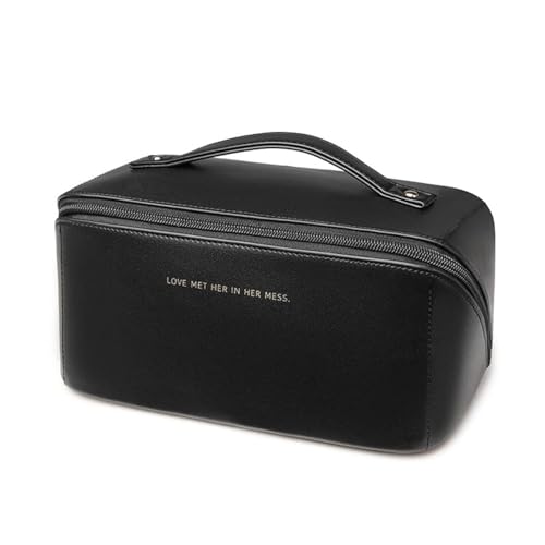 Reise-Make-up-Tasche, tragbar, großes Fassungsvermögen, Kosmetiktaschen für Damen, offen, flach, Make-up-Tasche, Organizer-Tasche, Set mit 3 wasserdichten PU-Leder-Kulturbeutel mit Trennwand und von zaleeta