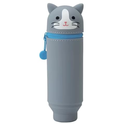 zaraf Kawaii 2-in-1-Schuletui aus weichem Silikon, vertikal, Reißverschluss aus Silikon, niedliches Cartoon-Design, DIY, mehrere Farben und Stile (grau), grau, Modern von zaraf