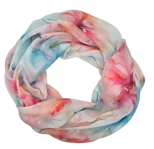 Damen Loop Schlauchschal dünn, Halstuch, Rundschal Tücher Aquarell Blumen,weiche Viskose von zarolo