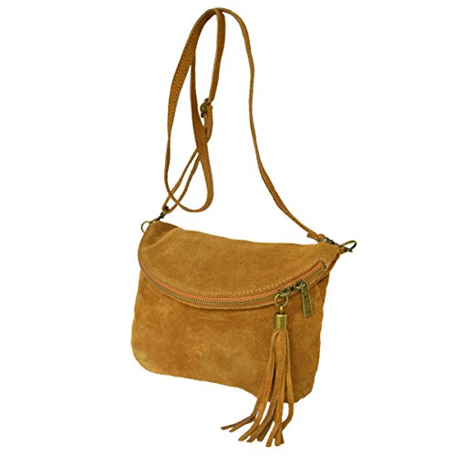 zarolo Damen Leder Tasche,kleine Schultertasche,Umhängetasche mit Fransen,echtes Wildleder von zarolo