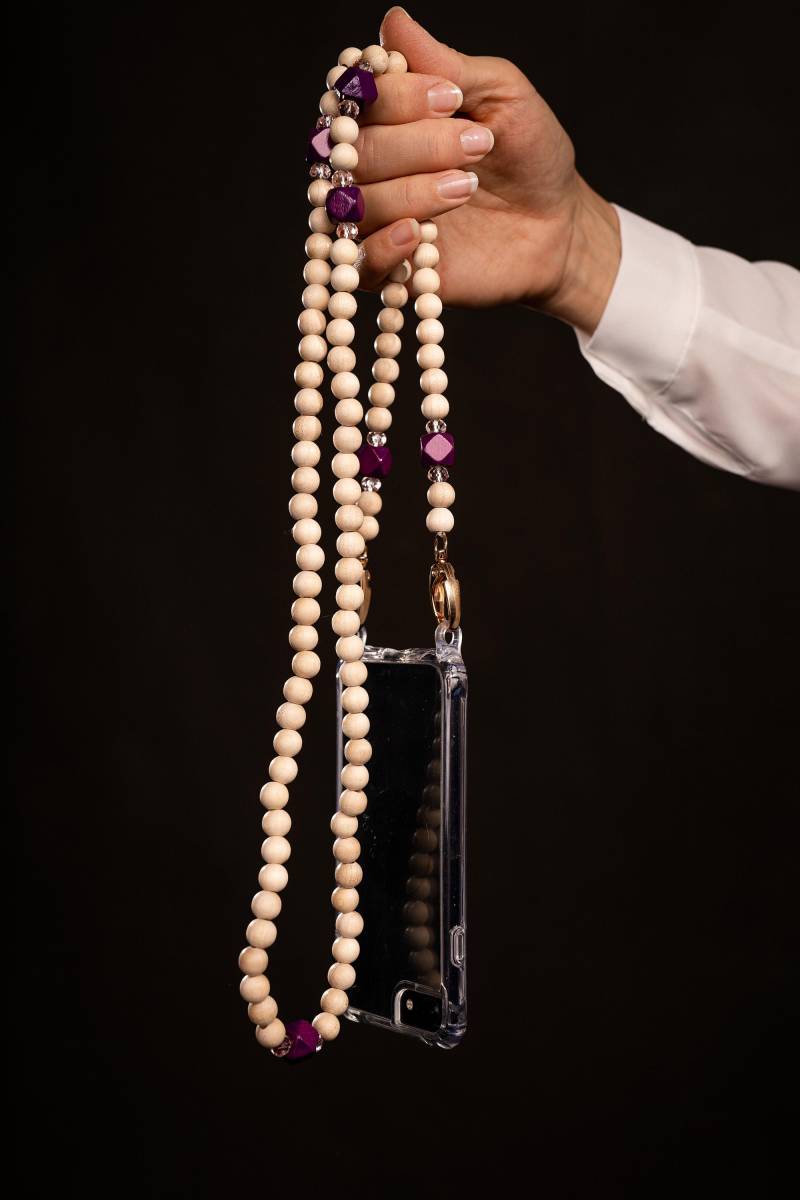 Handykette Aus Holz | Crossbody Holzperlen in Verschiedenen Farbvarianten, Farbkombi Purpurlila-Violett von zauberhafthochdrei