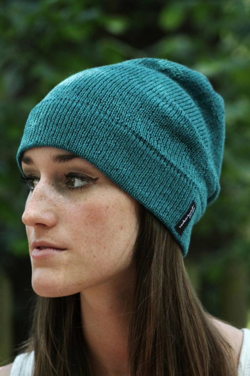 Beanie Mütze Baumwolle Petrol | Strickmütze Fun-Cotton von zauberhanddesign
