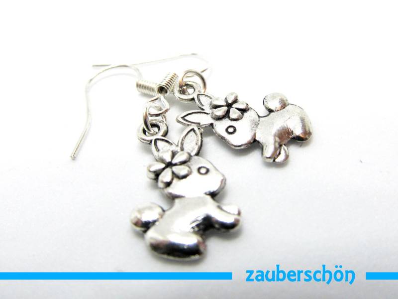 Silberner Hasen Ohrringe von zauberschoeneWelt