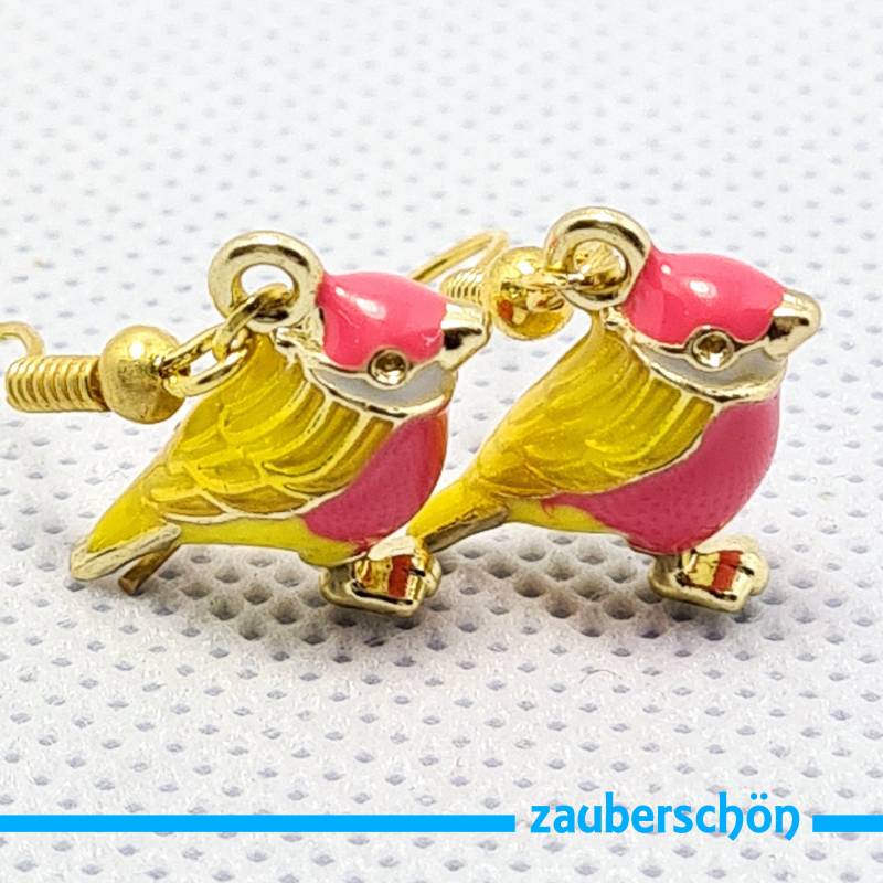 Süße Vogel Ohrringe in Pink Und Gelb von zauberschoeneWelt