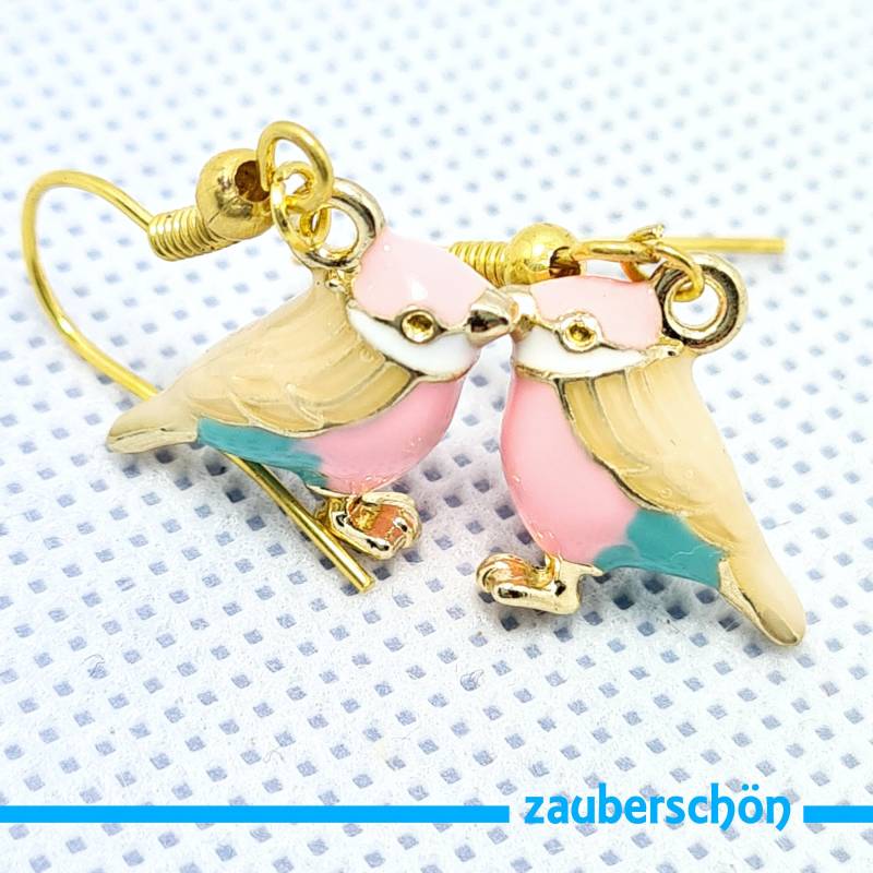 Süße Vogel Ohrringe in Rosa Und Gelb Süße Vogel Ohrringe in Rosa Und Gelb von zauberschoeneWelt
