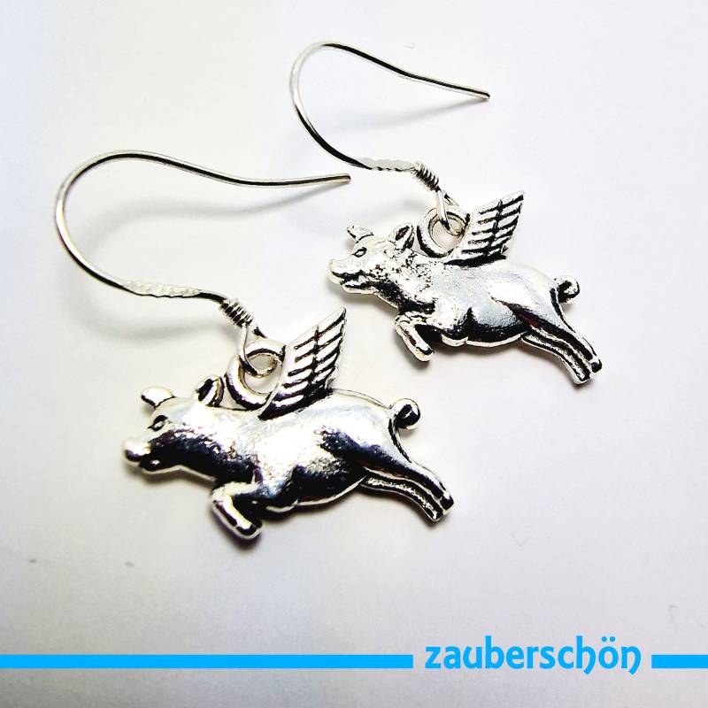 Zauberschöne 925 Silber Fliegende Schweine Ohrringe von zauberschoeneWelt