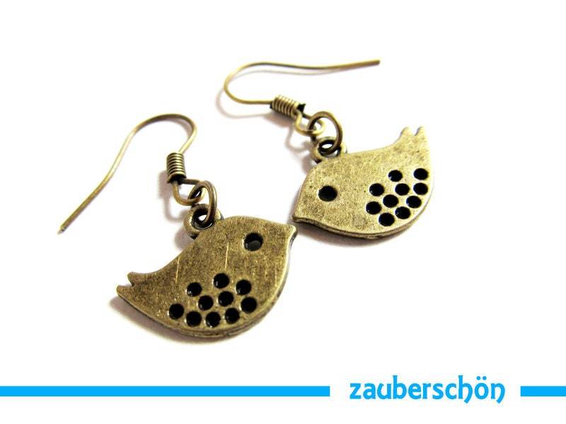 Zauberschöne Bronze Vogel Ohrringe von zauberschoeneWelt