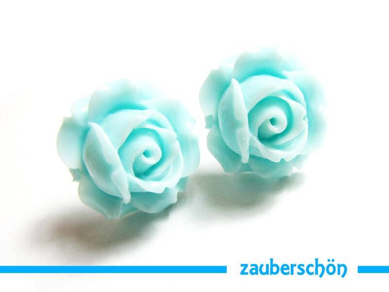 Zauberschöne Rosen Ohrringe in Helltürkis von zauberschoeneWelt