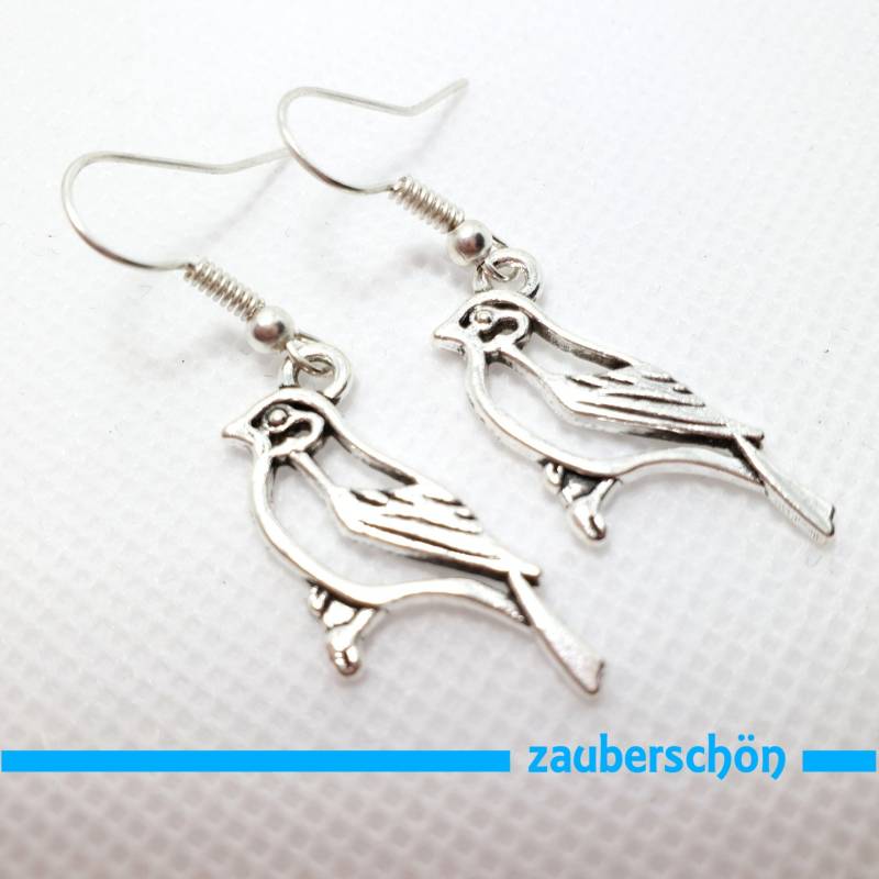 Zauberschöne Silberner Vogel Ohrringe von zauberschoeneWelt