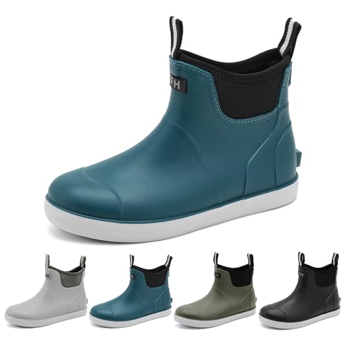 zaxunai Gummistiefel Herren Halbhoch Wasserdicht, Gefüttert Protective Anti-Rutsch Stiefeletten, Grundlegend PVC Chelsea-Stiefel von zaxunai