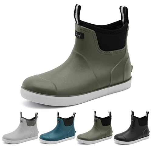 zaxunai Gummistiefel Herren Halbhoch Wasserdicht, Gefüttert Protective Anti-Rutsch Stiefeletten, Grundlegend PVC Chelsea-Stiefel von zaxunai