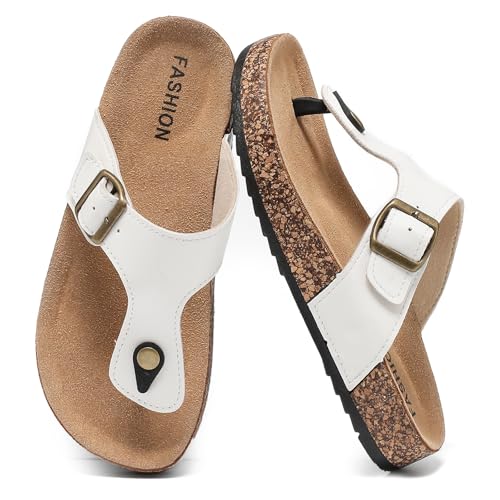 zaxunai Zehentrenner Damen Herren Rutschfest Sommer Sandalen Kork Fußbett Pantoletten,Bequeme Leichte Leder Flip Flops Badelatschen Unisex-Erwachsene von zaxunai