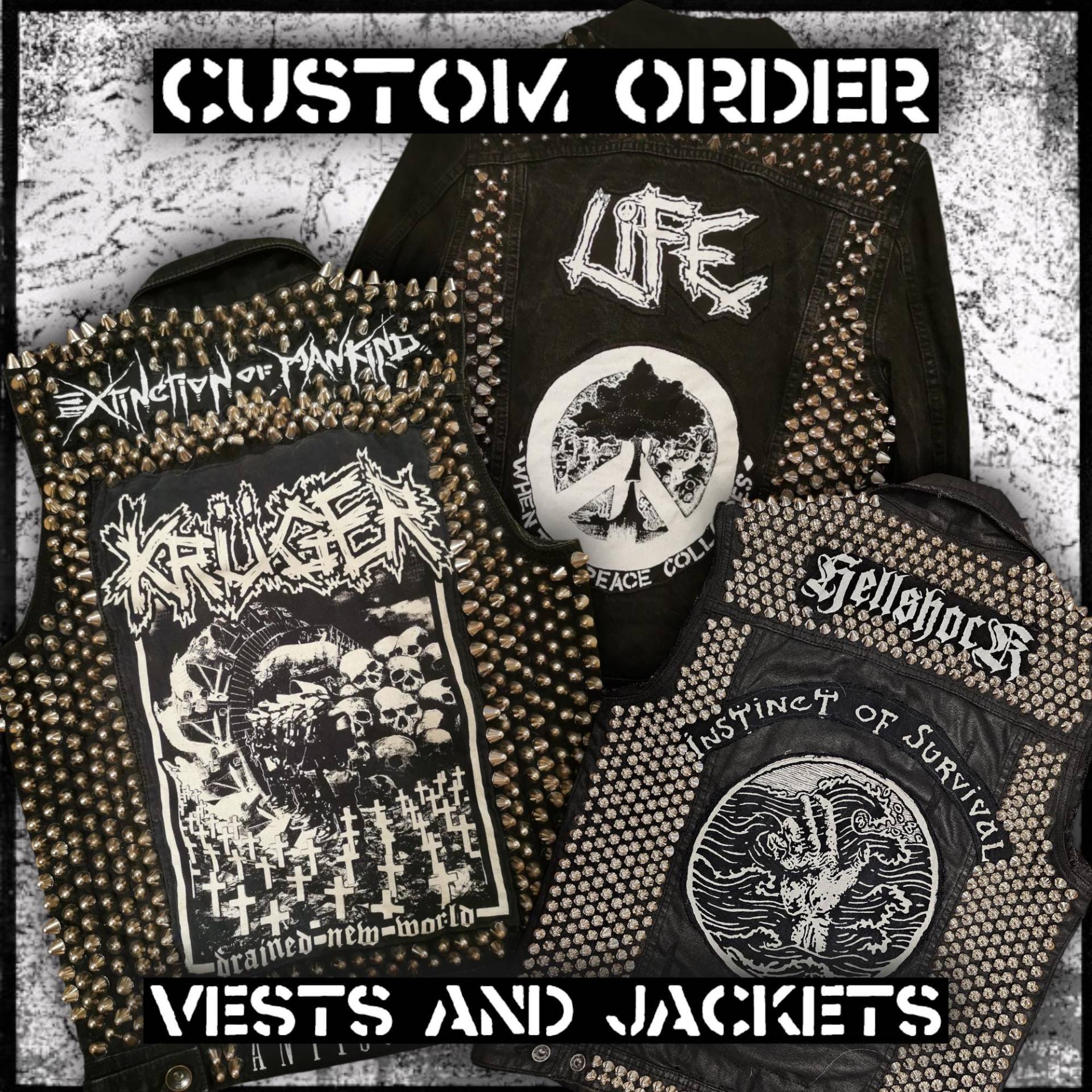 Sonderanfertigung/Punk Jacke Weste Crust Metal Kampfjacke Alternative Goth Emo Nieten Personalisierte Vintage Handgefertigte Maßgeschneiderte Sonderanfertigung/Punk Jacke Weste Crust Metal Kampfjacke Alternative Goth Emo Nieten Personalisierte Vintage Handgefertigte Maßgeschneiderte von zbojdiy