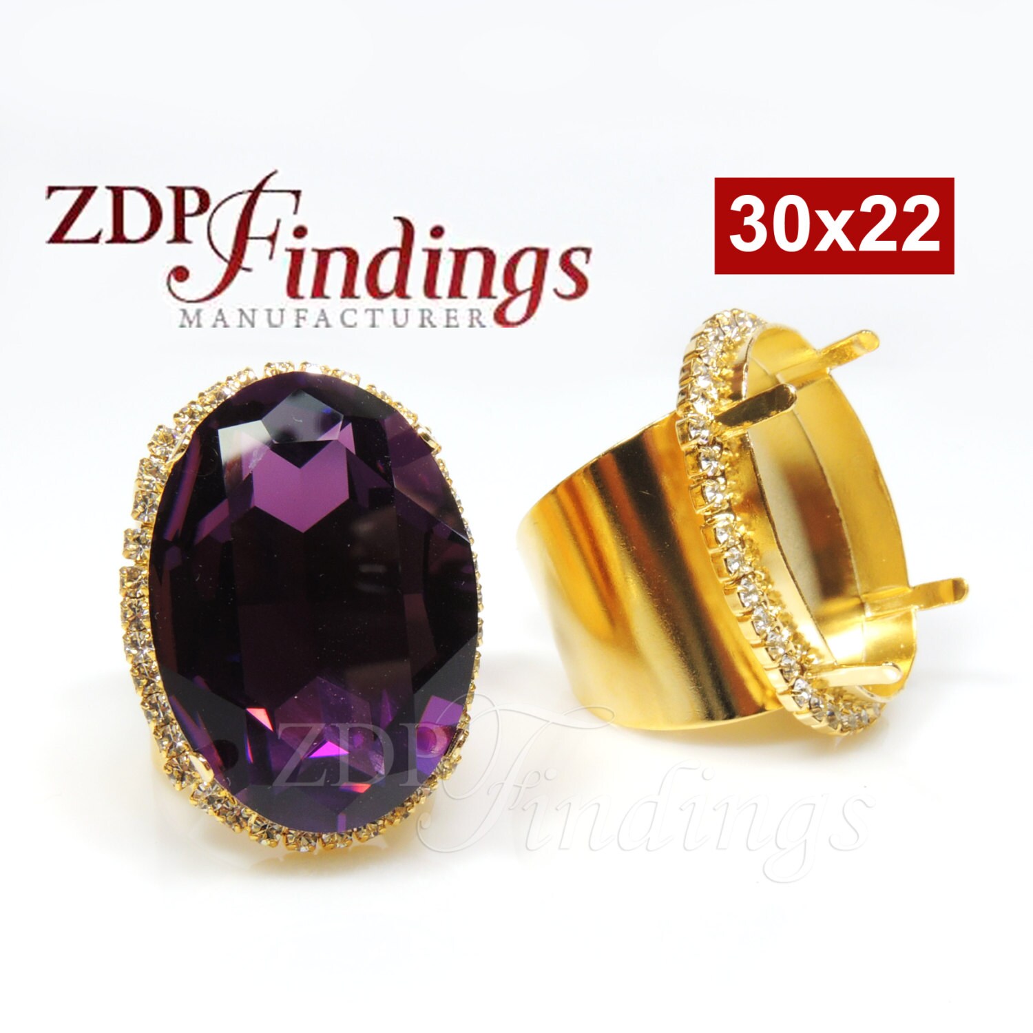 30x22mm Oval Vergoldet Verstellbarer Ring Fassung Mit Klaren Kristallen Fit Swarovski 4547 | Rgov3022Crygp 30x22mm Oval Vergoldet Verstellbarer Ring Fassung Mit Klaren Kristallen Fit Swarovski 4547 | Rgov3022Crygp von zdpfindings