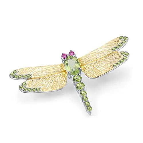 Broschen für Damen, 1,41 Karat, natürlicher himmelblauer Topas, 925er Silber, handgefertigtes Design, Libellenbrosche für Damen, feiner Schmuck, Brosche (Größe: Peridot) von zebiaotech