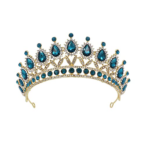 zebiaotech Queen Crown Barock Vinatge Blaugrün Rosa Kristallkronen Diadem Strass Geburtstag Tiara Stirnband für Hochzeit Braut Haarschmuck Königin Krone für Frauen (Größe: Gold Blaugrün) von zebiaotech