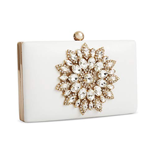 zebrum Damen-Abend-Clutch-Tasche Designer-Abend-Handtasche,Lady Party Clutch PurseWhite-Crystal Diamond Floral von zebrum