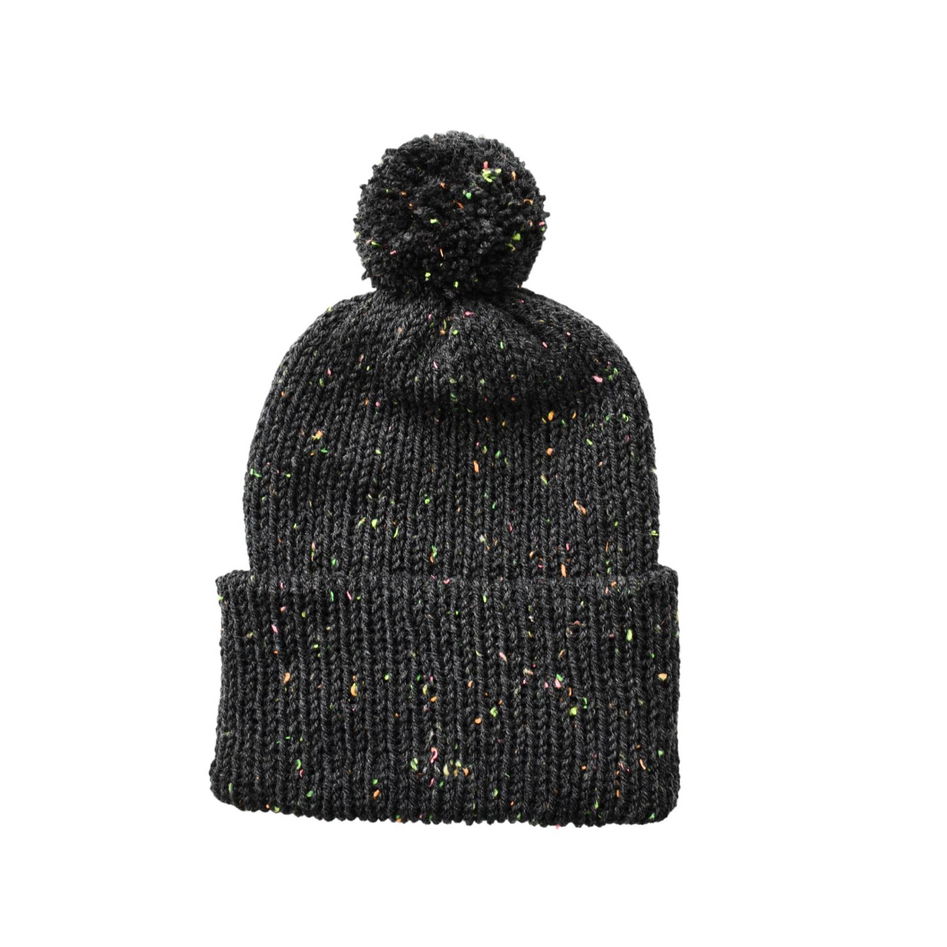 Vegan Friendly Beanie/Wintermütze Mit Pom-Pom Gestrickt Mütze Doppellagig Schwarz-Grau von zeepieandco