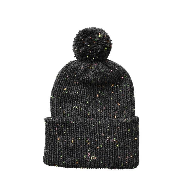 Vegan Friendly Beanie/Wintermütze Mit Pom-Pom Gestrickt Mütze Doppellagig Schwarz-Grau von zeepieandco